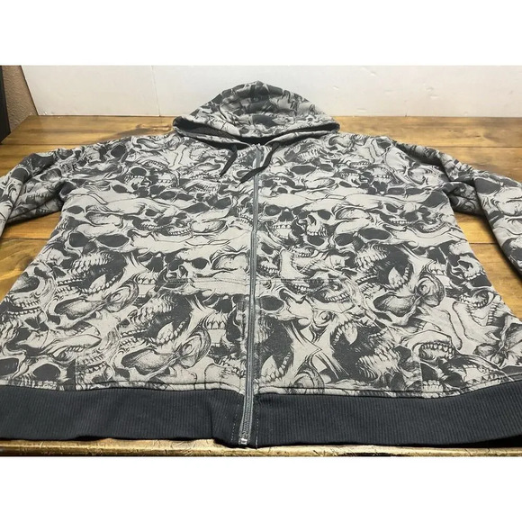 MMA Elite Full Zip Hoodie Men’s Size 2XL Skulls Aop Graphic Sherpa Y2K - Picture 2 of 12